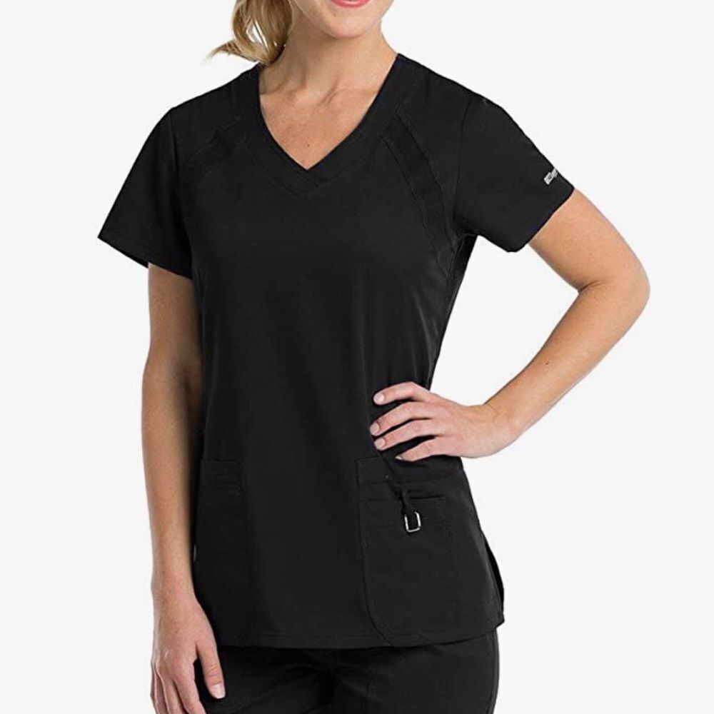 GREY’S ANATOMY 3-Pocket V-Neck Scrub Top Modern Fit‎ Active Black Womens XS